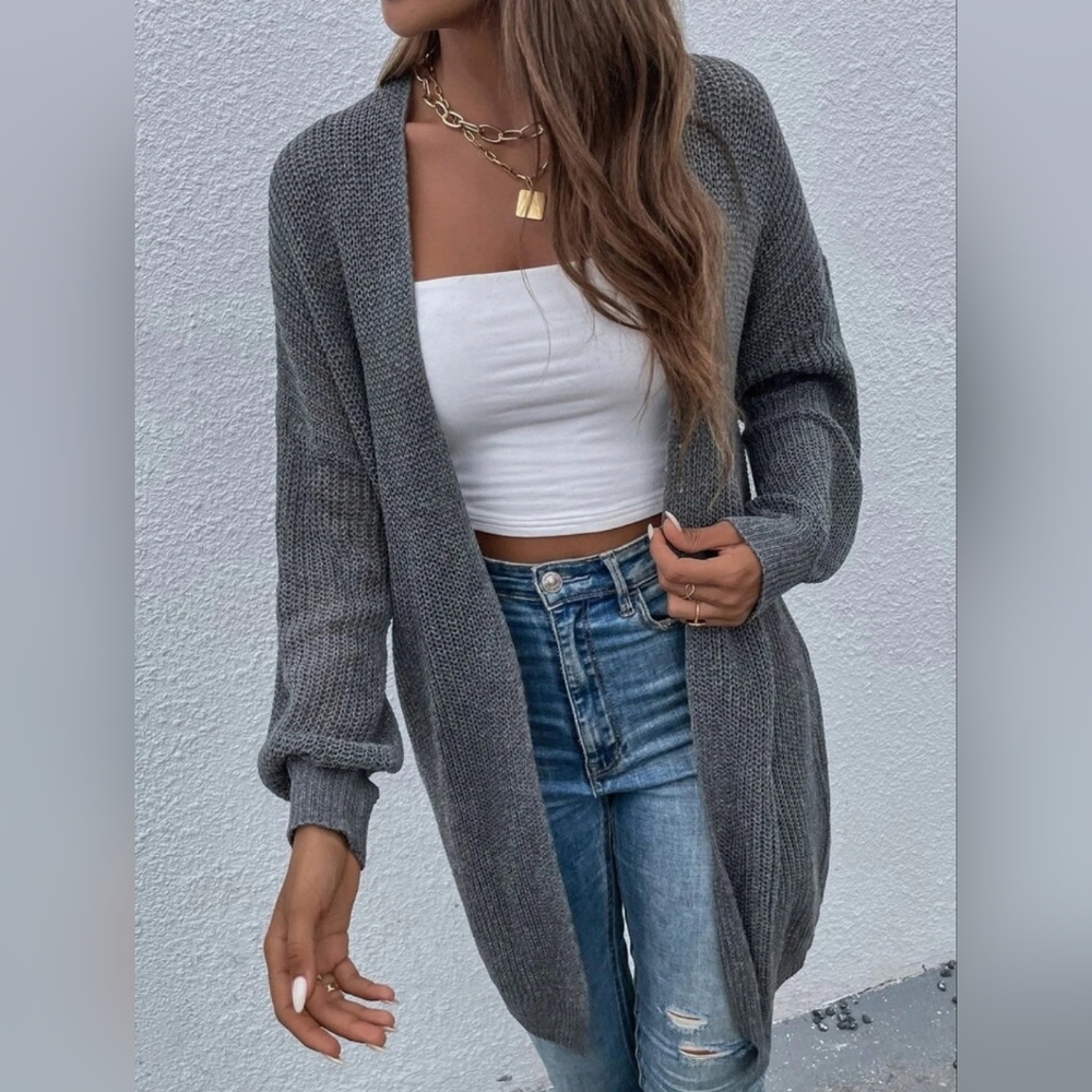 Open Front Rib-Knit Cardigan - Picture 2 of 3